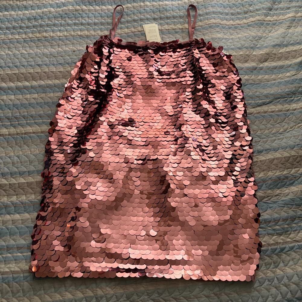 Pink Paillette Sequin Mini Dress XXL Large Disk Sparkle Party Cocktail Shift - Picture 3 of 9